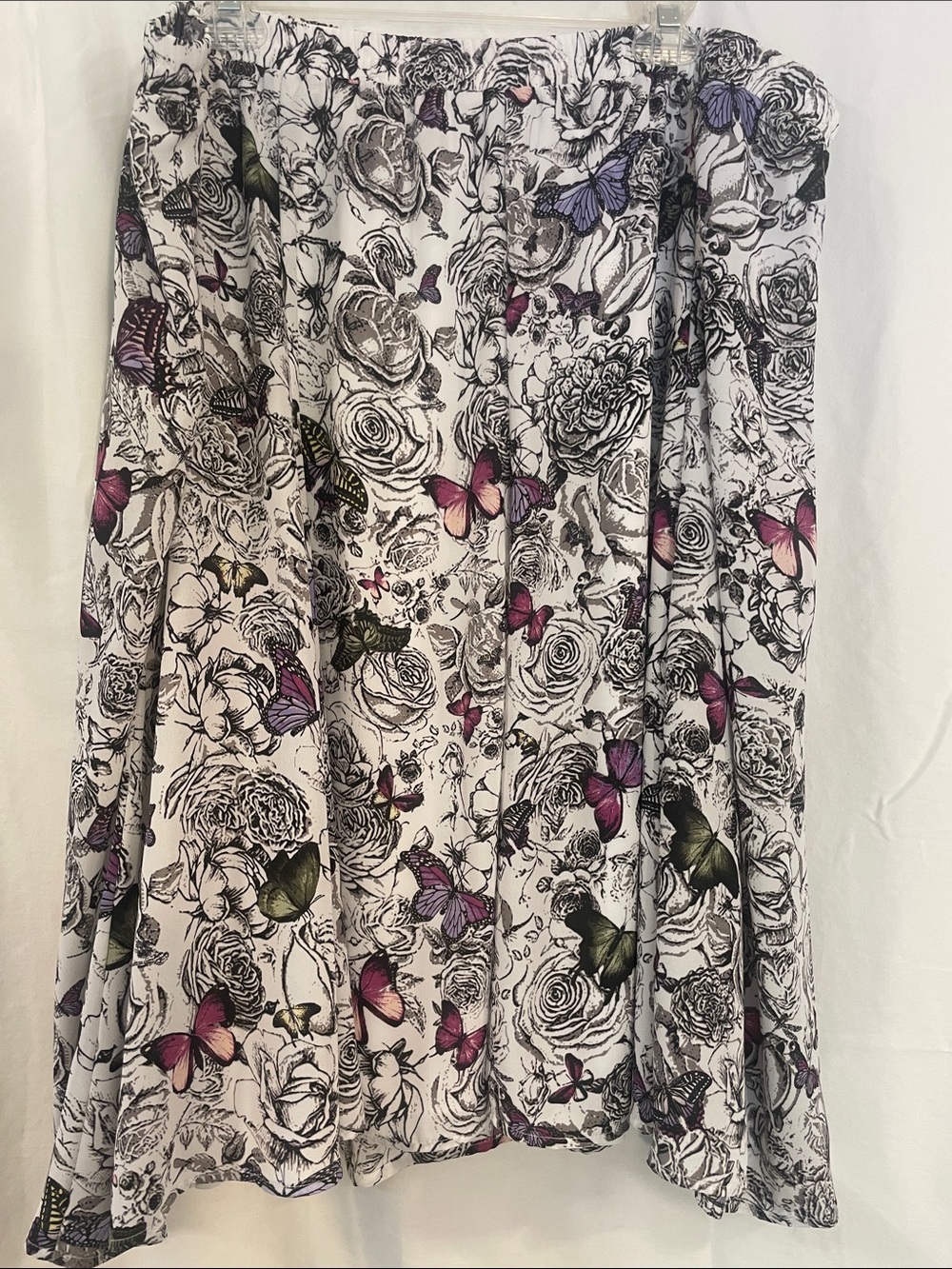 CJ Banks Floral  Butterfly Print A-Line Skirt Lavenders whites, Waist 21 1/2"